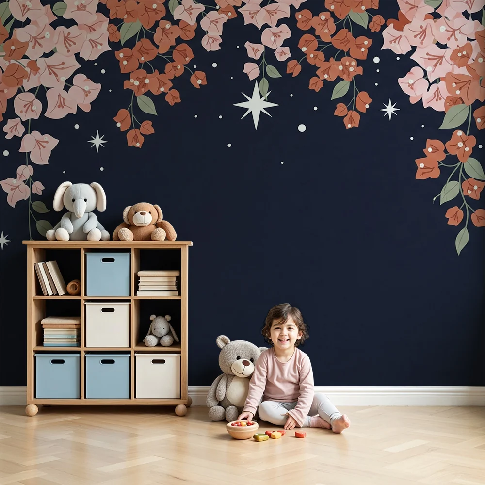 Papel de parede quarto bebê | Padajući lišće i sjajne zvijezde