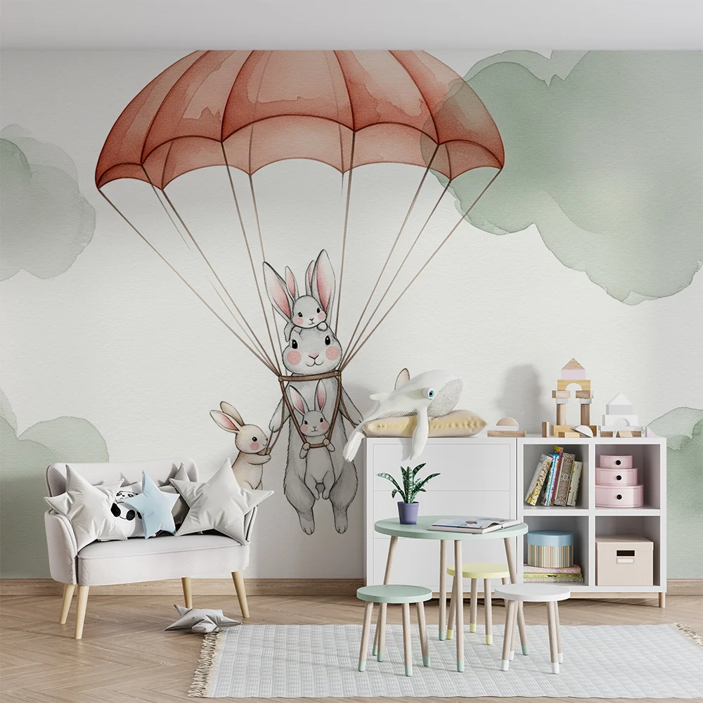 Papel de parede quarto bebê | Padobranci zečevi u oblacima