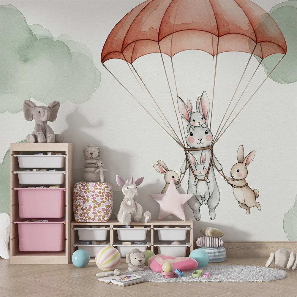 Papel de parede quarto bebê | Padobranci zečevi u oblacima