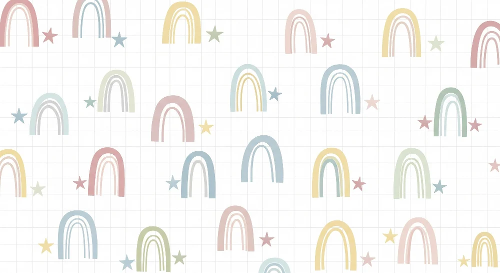 Papel de parede quarto bebê | Pastel duga i zvijezde na kariranom pozadini