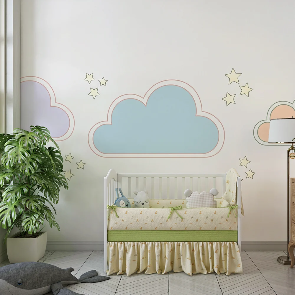 Papel de parede quarto bebê | Pastelni oblaci i sjajne zvijezde