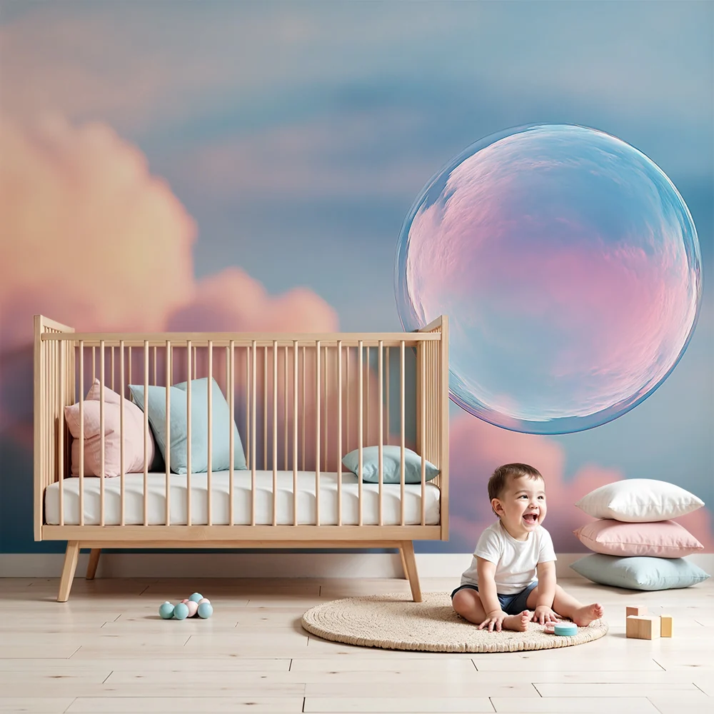 Papel de parede quarto bebê | Plovuće mjehurići sapuna na pastelnom nebu
