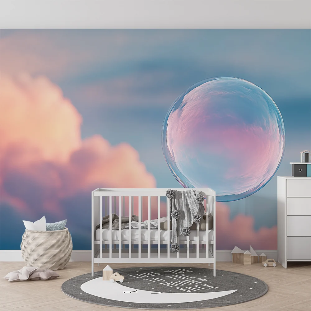 Papel de parede quarto bebê | Plovuće mjehurići sapuna na pastelnom nebu