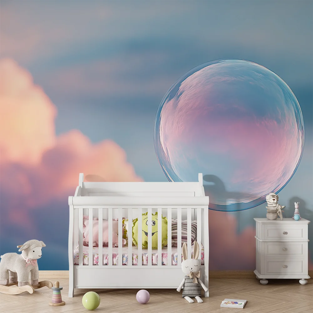 Papel de parede quarto bebê | Plovuće mjehurići sapuna na pastelnom nebu