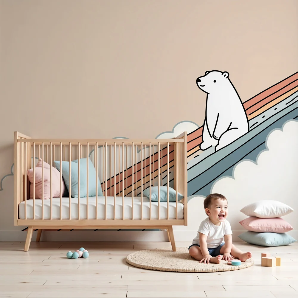 Papel de parede quarto bebê | Polarni medvjed na duginim oblaku