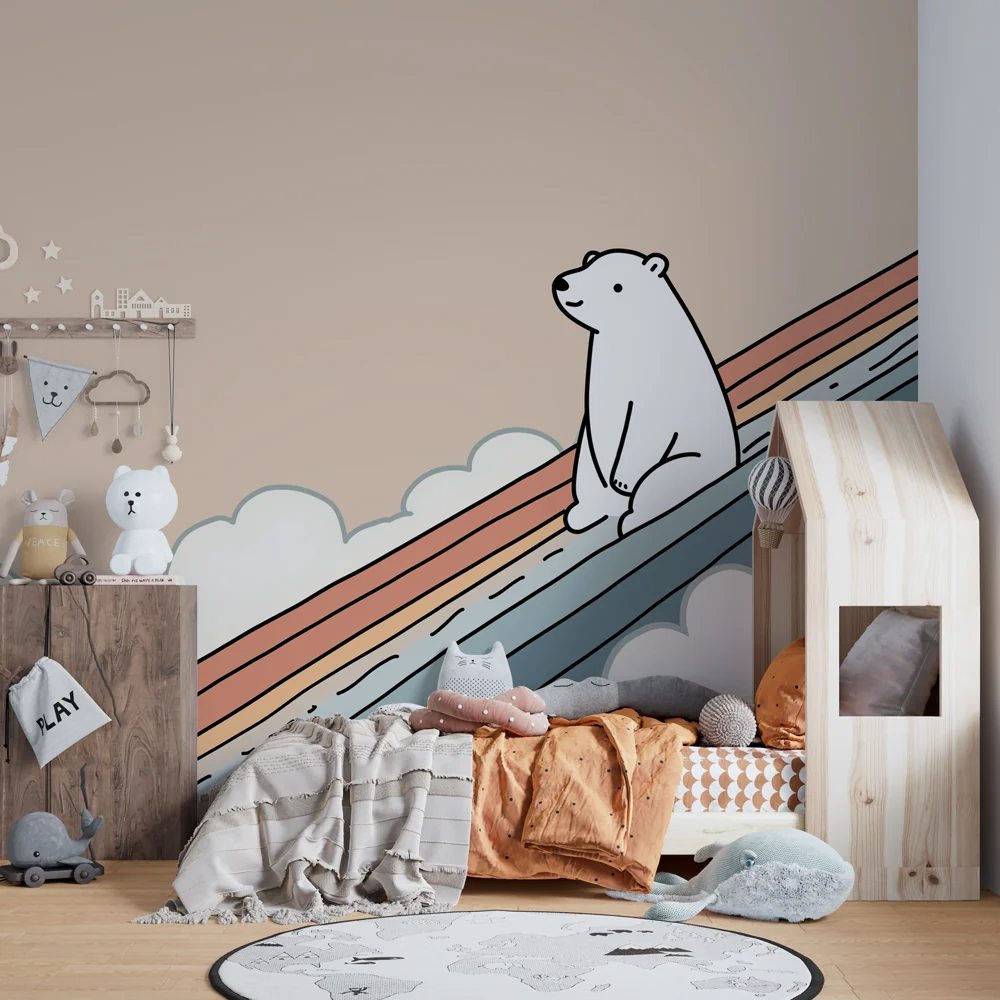 Papel de parede quarto bebê | Polarni medvjed na duginim oblaku