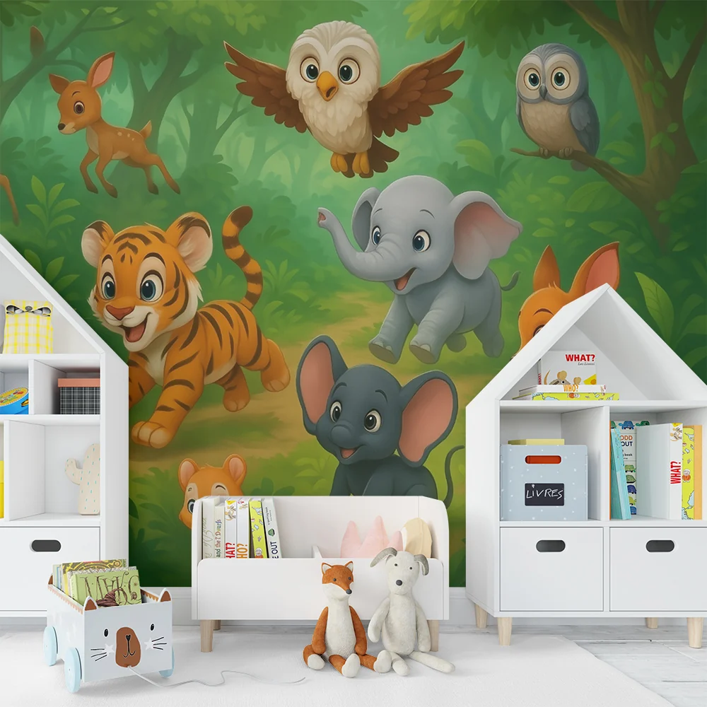 Papel de parede quarto bebê | Pustolovina šumskih životinja