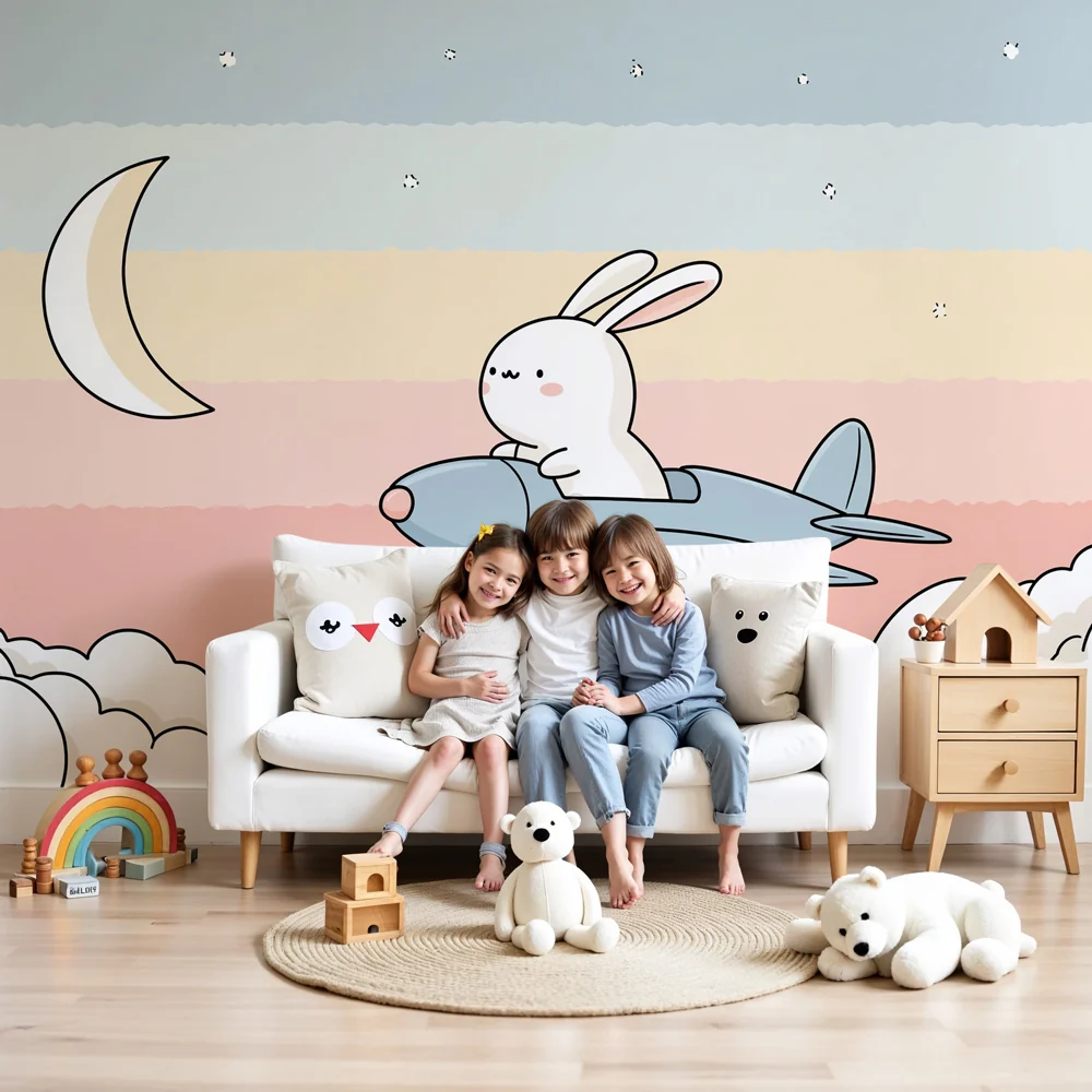Papel de parede quarto bebê | Pustolovni zec u oblacima
