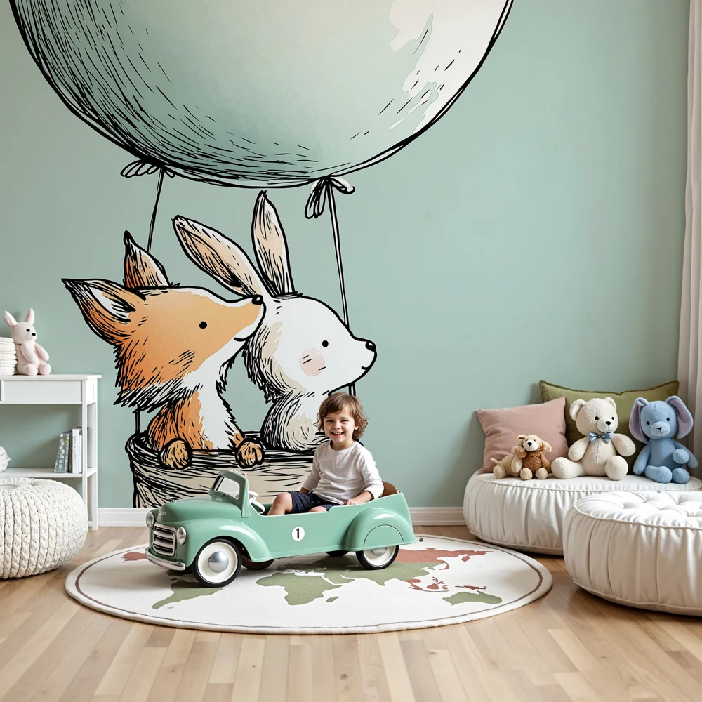 Papel de parede quarto bebê | Putovanje balonom s životinjama