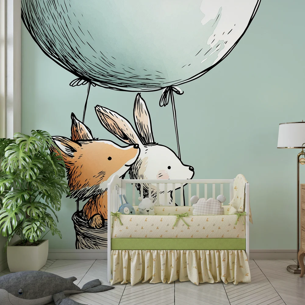 Papel de parede quarto bebê | Putovanje balonom s životinjama