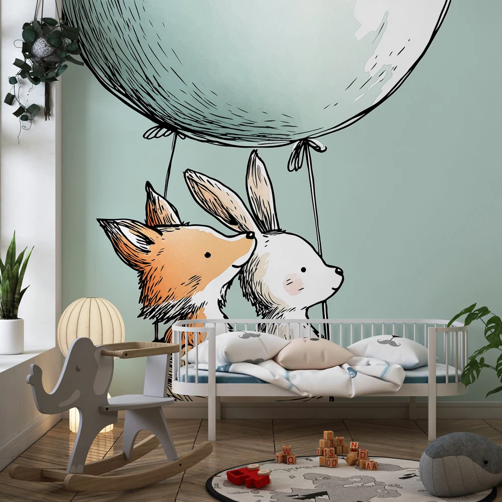 Papel de parede quarto bebê | Putovanje balonom s životinjama