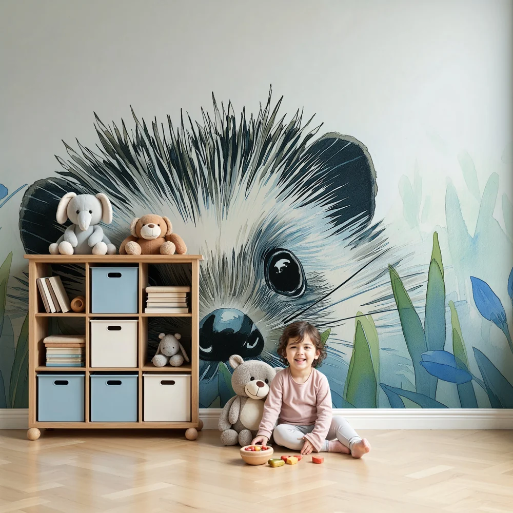 Papel de parede quarto bebê | Radoznali jež u cvijeću