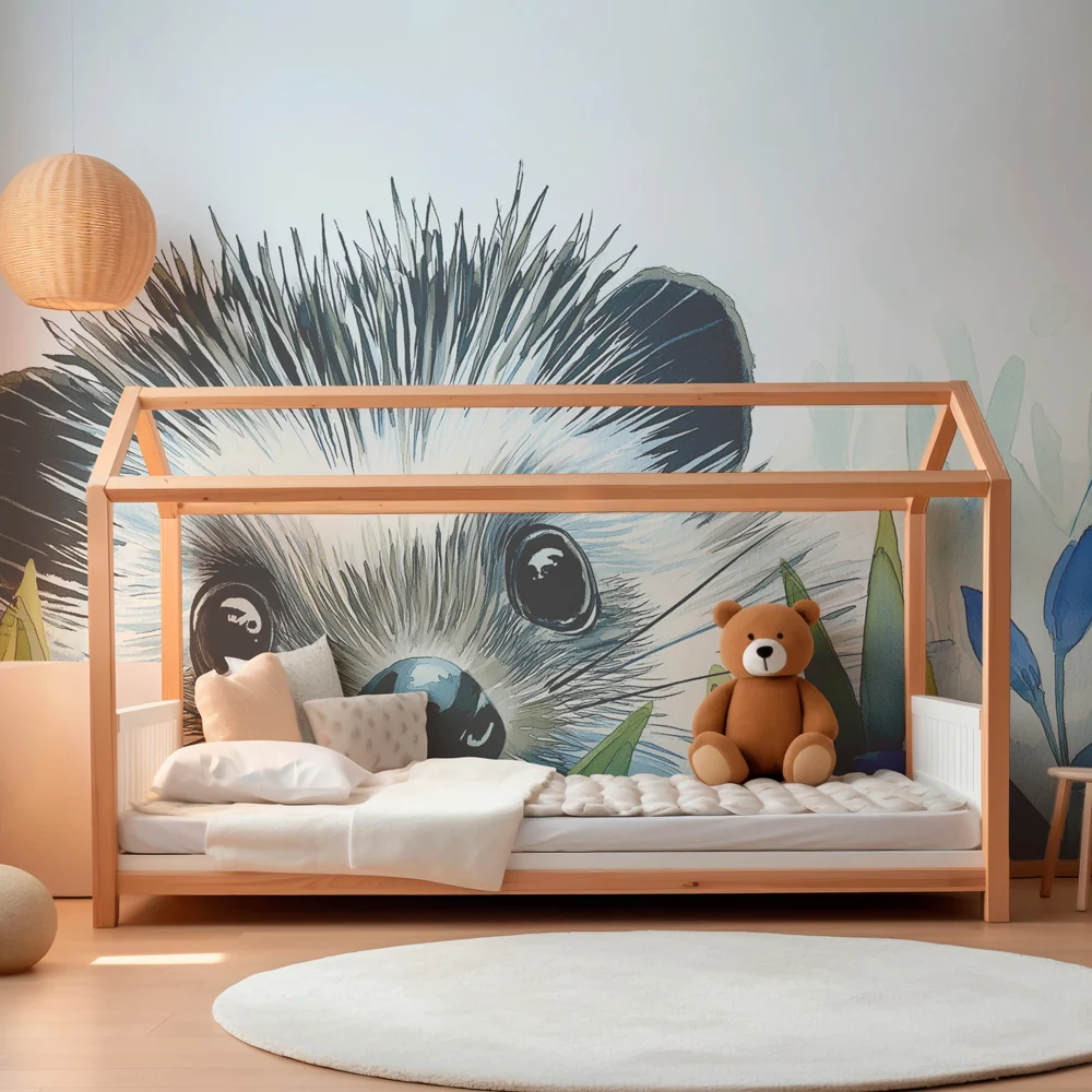 Papel de parede quarto bebê | Radoznali jež u cvijeću