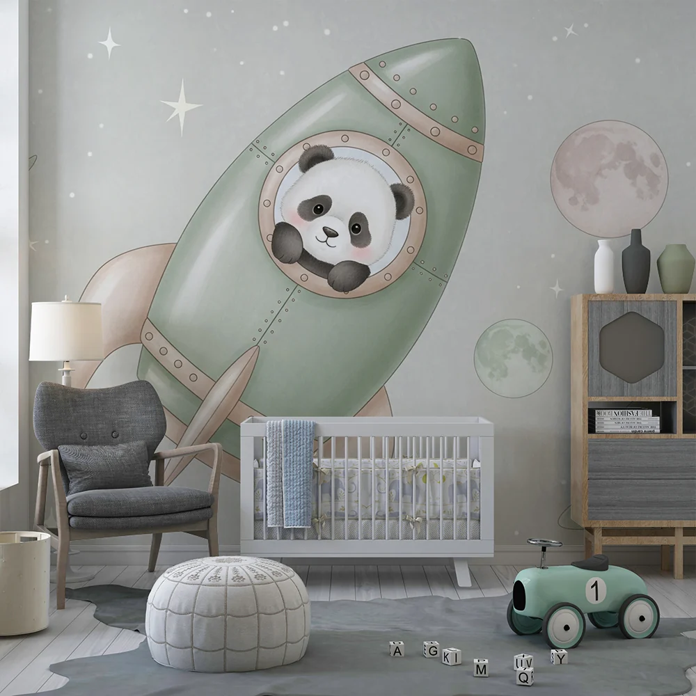 Papel de parede quarto bebê | Raketa i panda astronaut u svemiru
