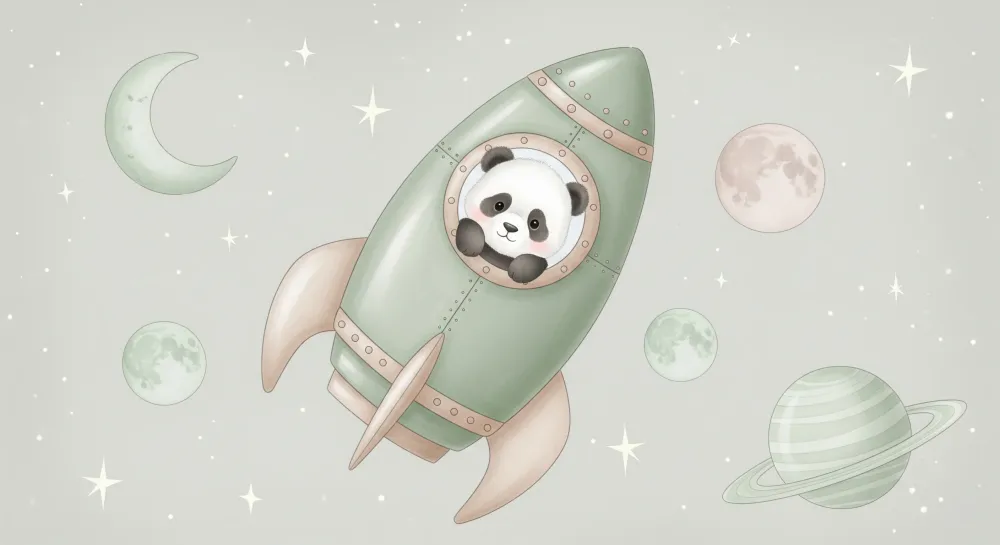 Papel de parede quarto bebê | Raketa i panda astronaut u svemiru