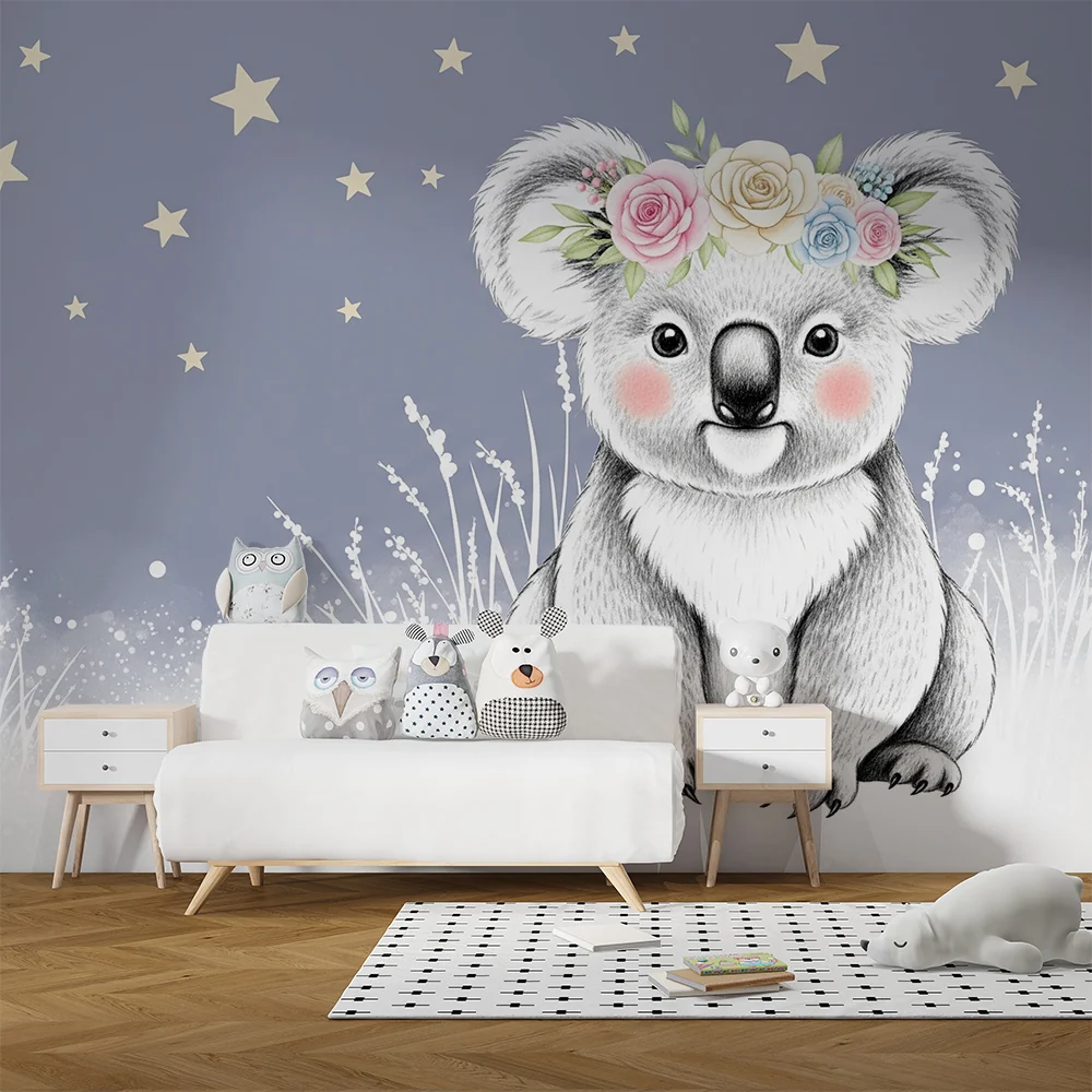 Papel de parede quarto bebê | Simpático coala sob as estrelas