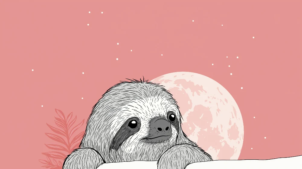 Papel de parede quarto bebê | Simpático preguiçoso sob lua rosa