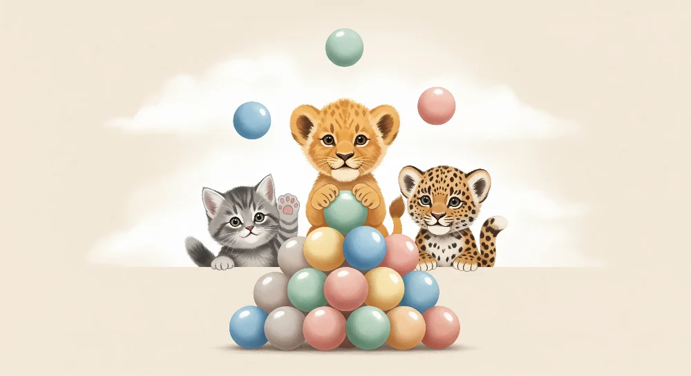 Papel de parede quarto bebê | Simpáticos animais brincar com bolas coloridas