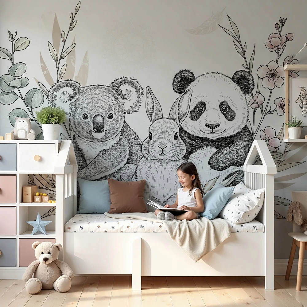 Papel de parede quarto bebê | Simpáticos animais e natureza calmante