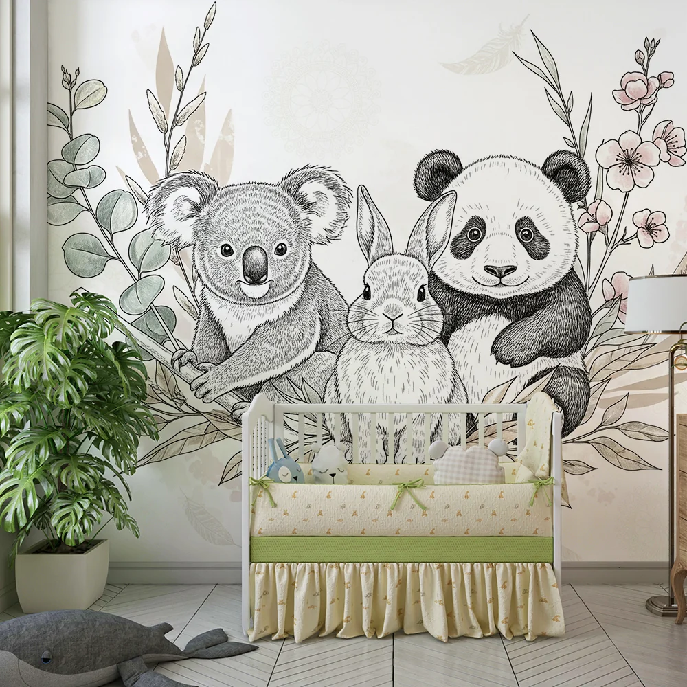 Papel de parede quarto bebê | Simpáticos animais e natureza calmante