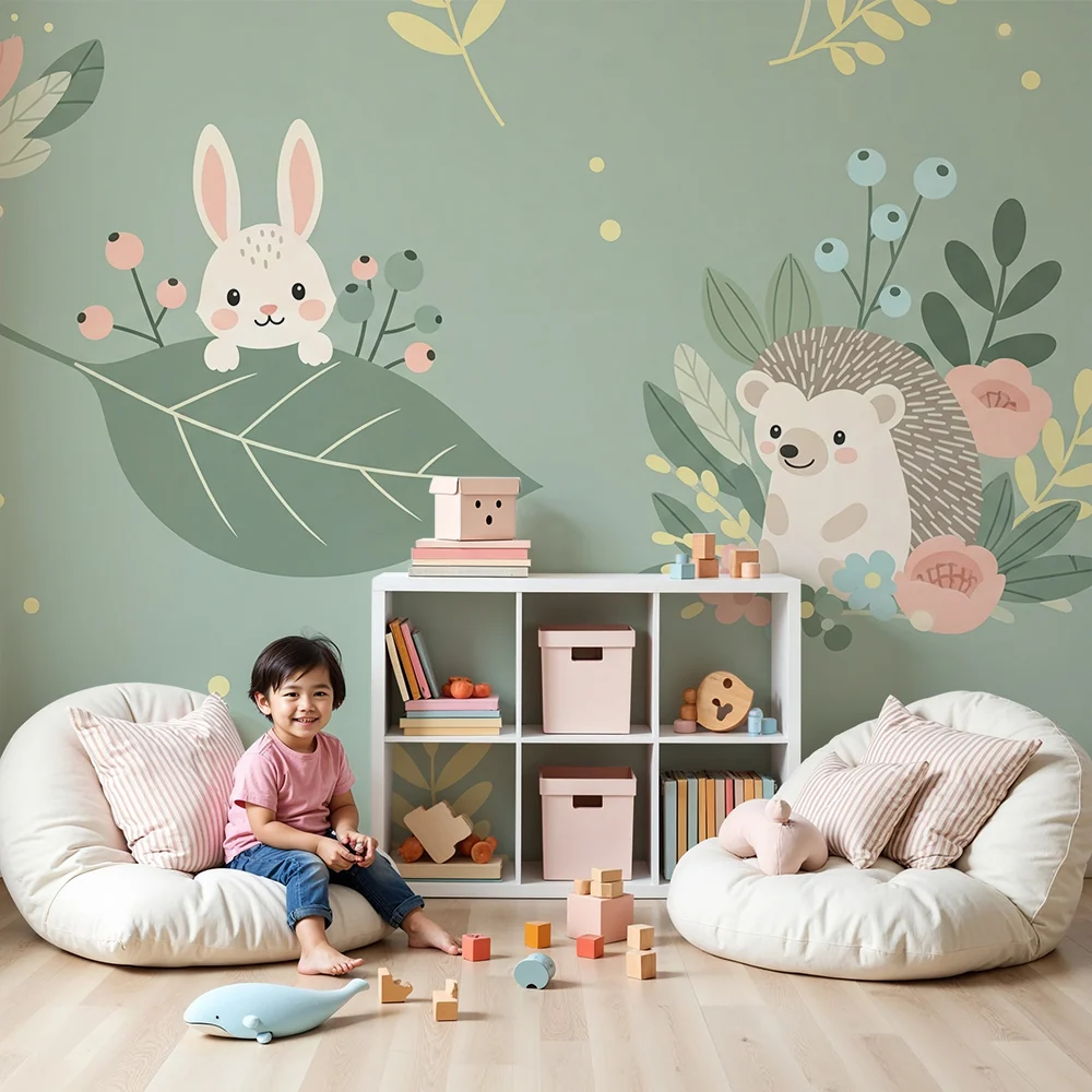 Papel de parede quarto bebê | Sladak životinje u cvjetnom vrtu