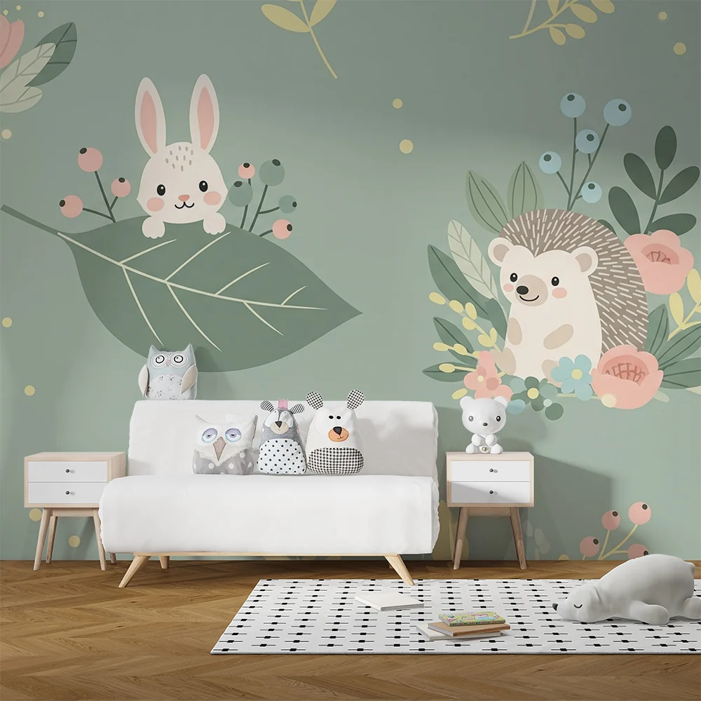 Papel de parede quarto bebê | Sladak životinje u cvjetnom vrtu