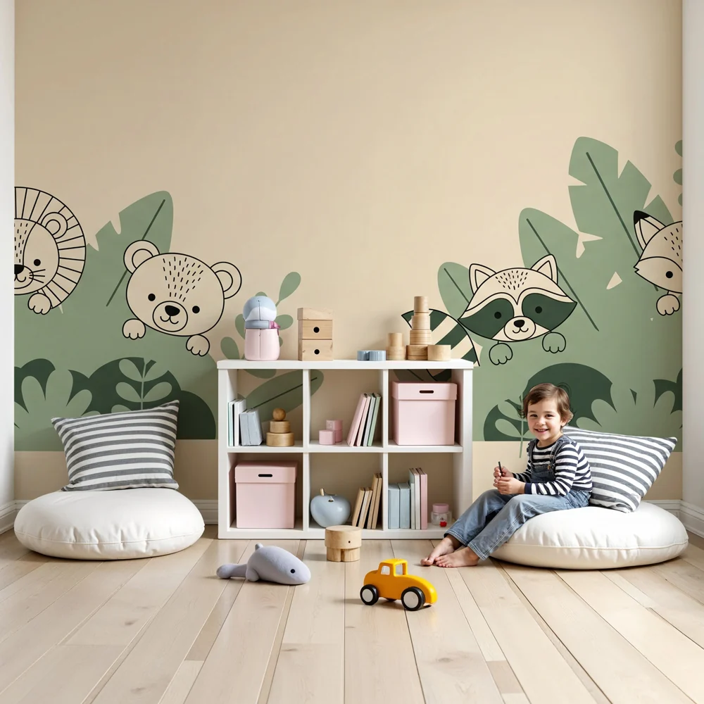 Papel de parede quarto bebê | Sladak životinje u džungli