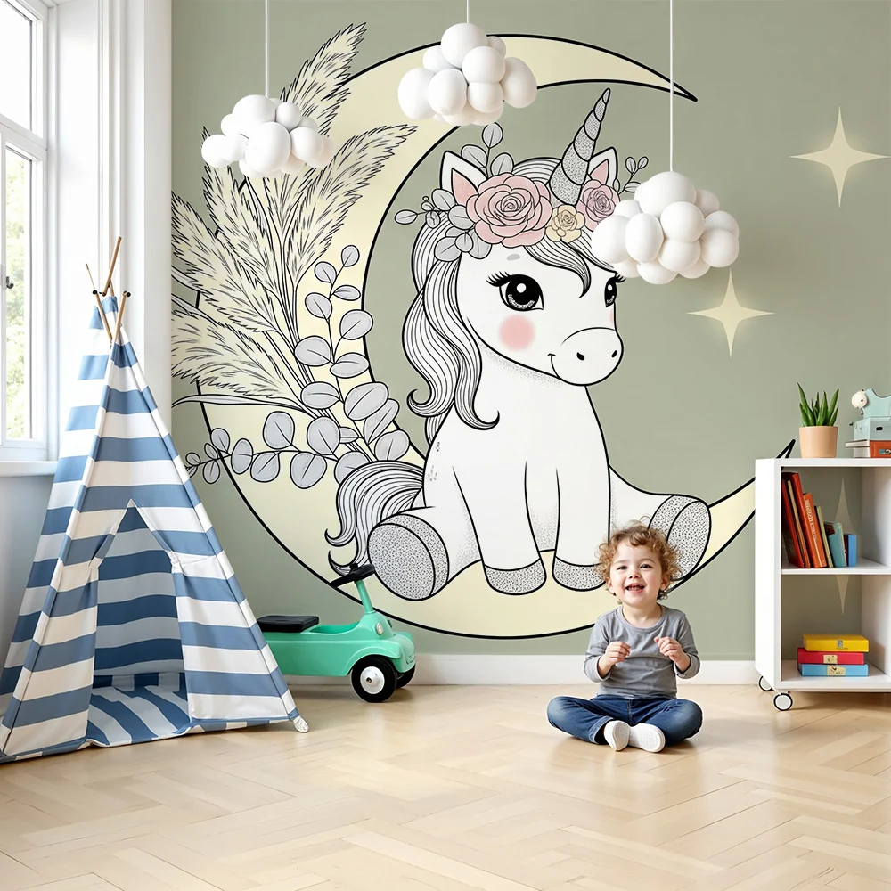 Papel de parede quarto bebê | Sladak jednorog na mjesecu