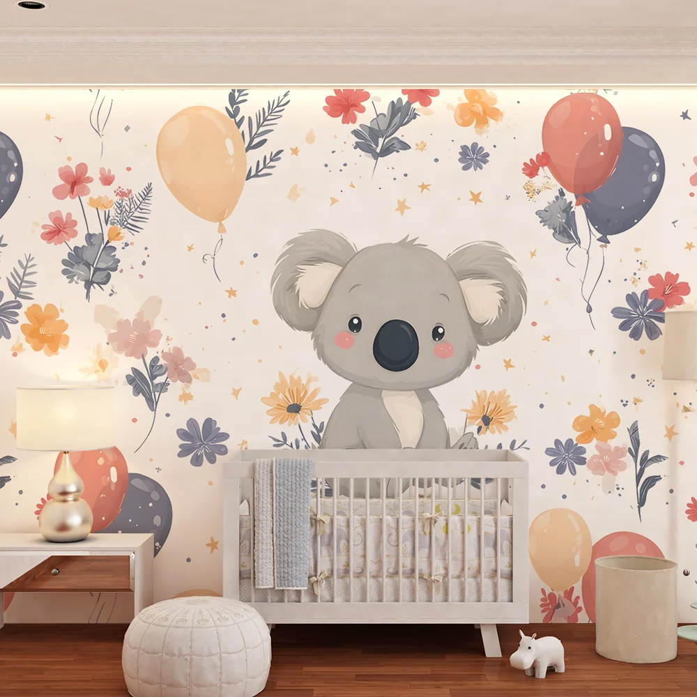 Papel de parede quarto bebê | Sladak koala i šareni baloni