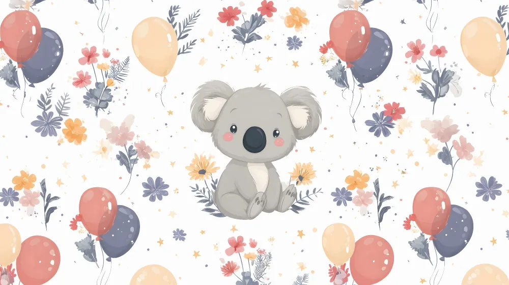 Papel de parede quarto bebê | Sladak koala i šareni baloni