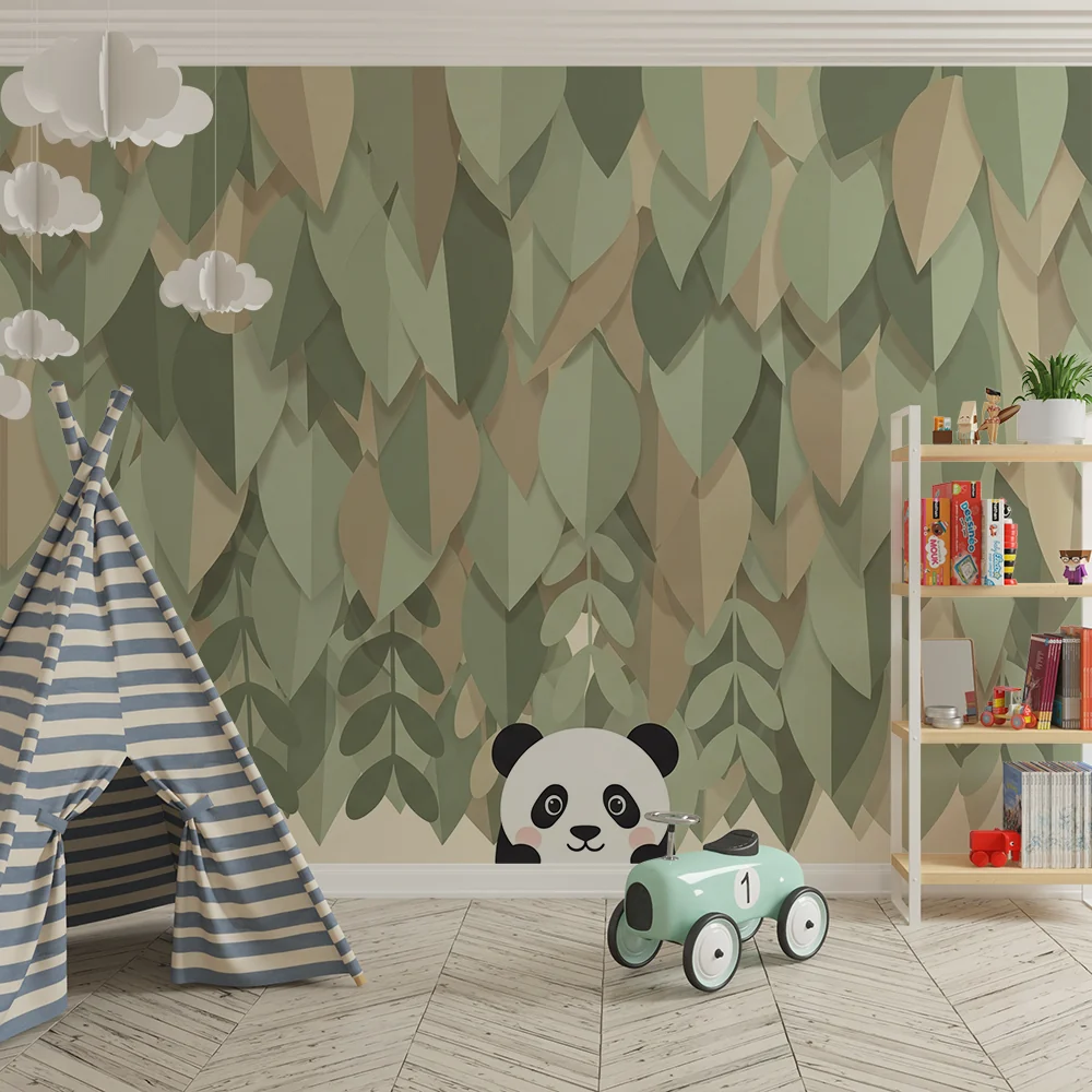 Papel de parede quarto bebê | Sladak panda i umirujuće lišće