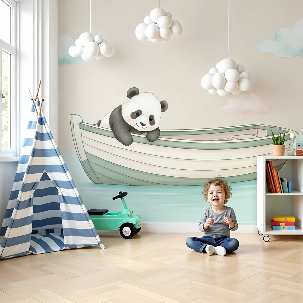 Papel de parede quarto bebê | Sladak panda u brodu