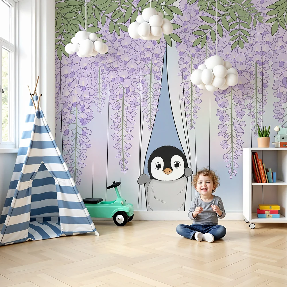 Papel de parede quarto bebê | Sladak pingvin ispod glicinija