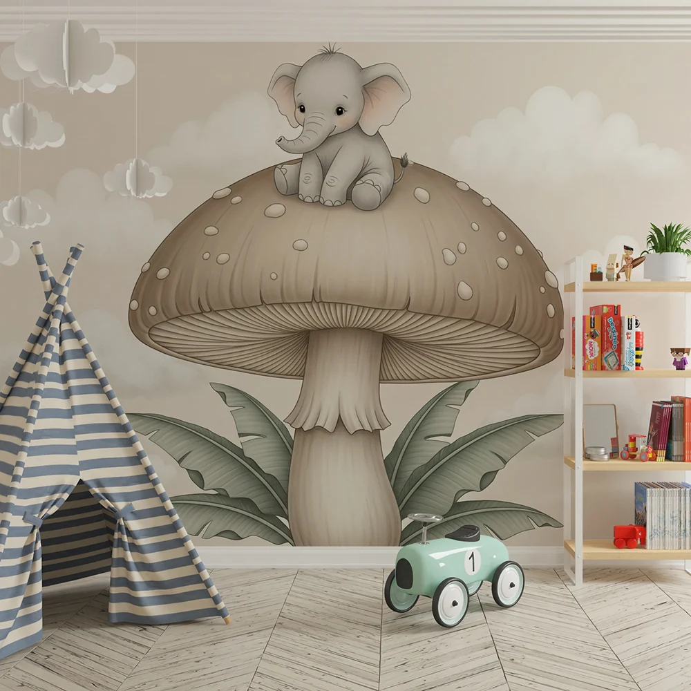 Papel de parede quarto bebê | Sladak slon na gljivi
