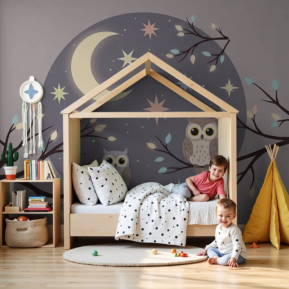 Papel de parede quarto bebê | Sladak sove ispod zvjezdane noći