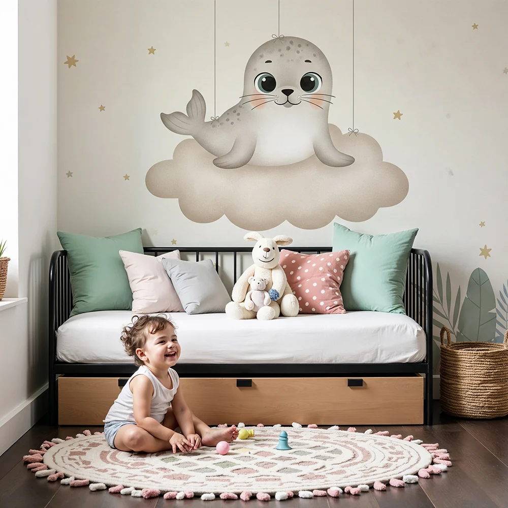 Papel de parede quarto bebê | Sladak tuljan na oblaku