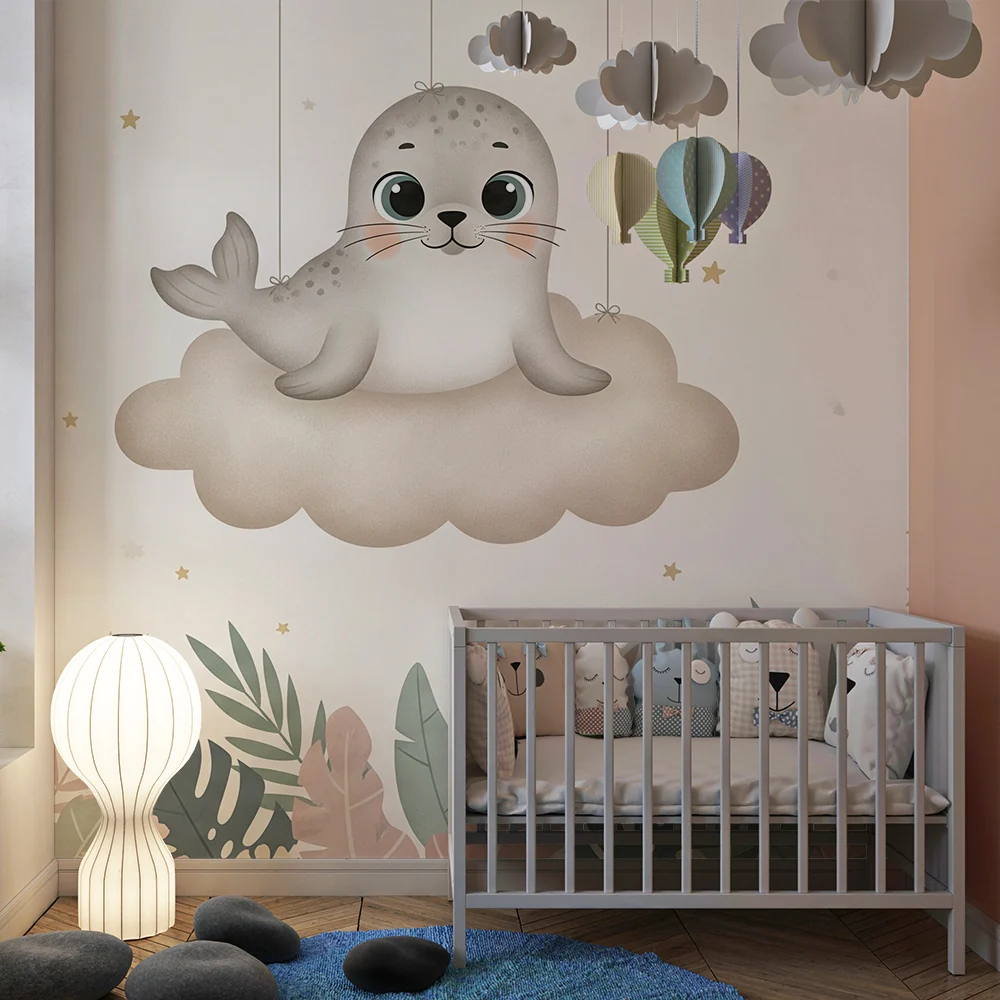 Papel de parede quarto bebê | Sladak tuljan na oblaku