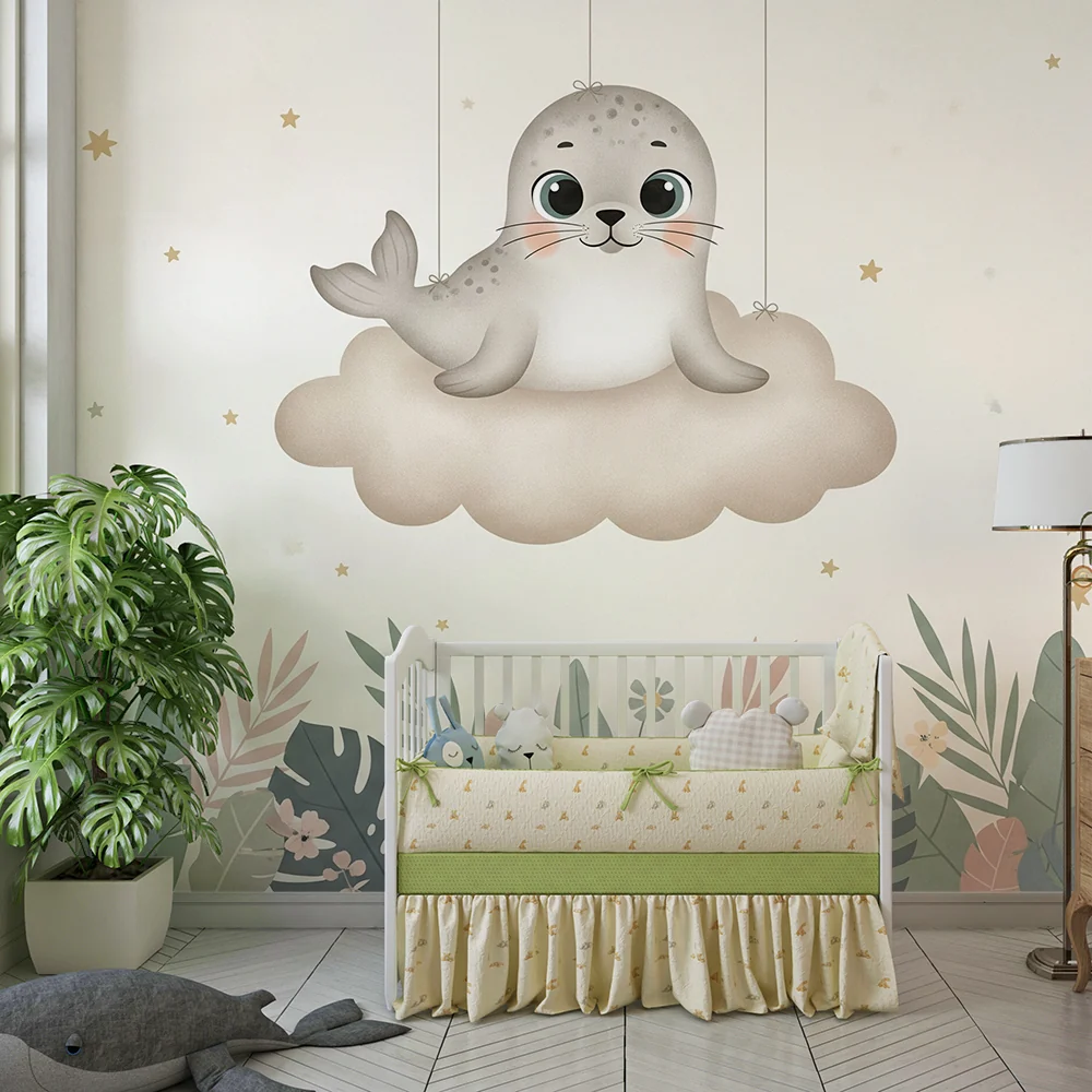 Papel de parede quarto bebê | Sladak tuljan na oblaku