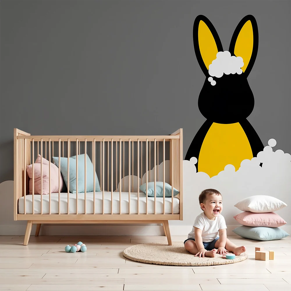 Papel de parede quarto bebê | Sladak zec u oblačiću bijelih mjehurić