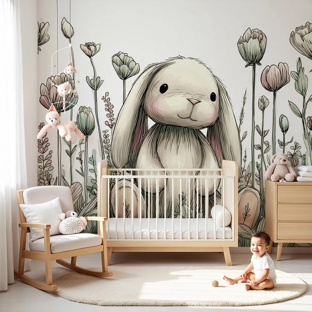 Papel de parede quarto bebê | Sladak zec usred nježnog cvijeć