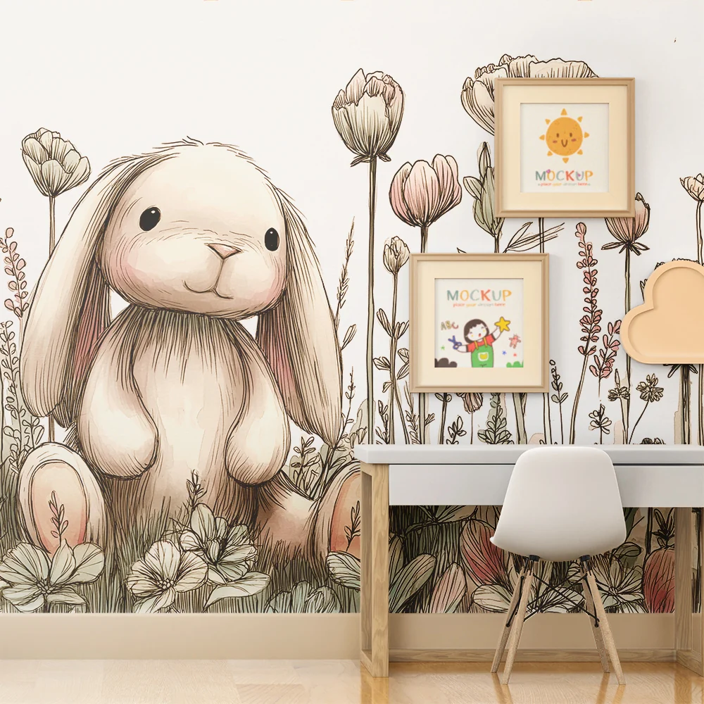 Papel de parede quarto bebê | Sladak zec usred nježnog cvijeć