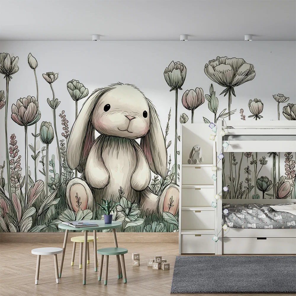 Papel de parede quarto bebê | Sladak zec usred nježnog cvijeć