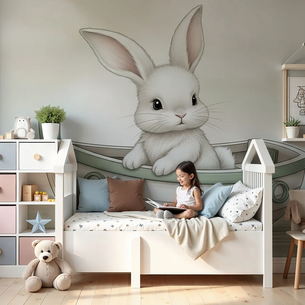 Papel de parede quarto bebê | Sladak zec u čamcu