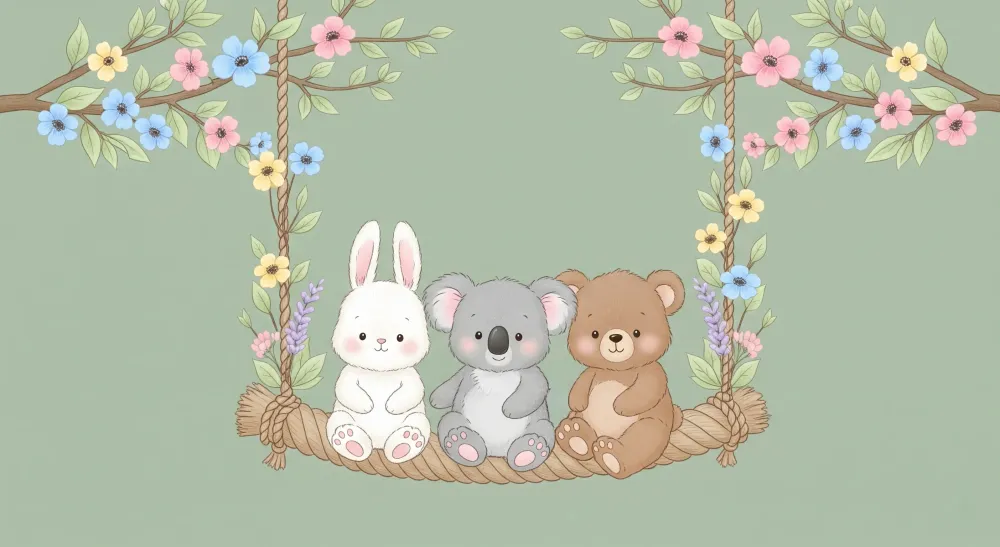 Papel de parede quarto bebê | Slatke životinje na ljuljački