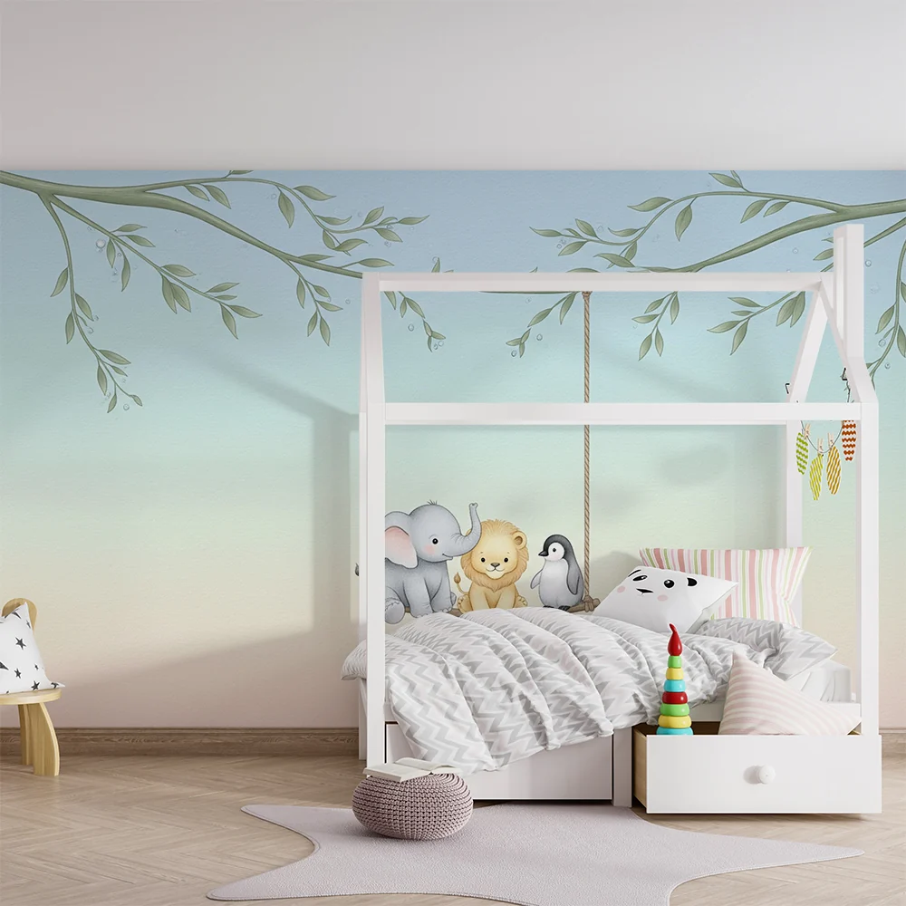 Papel de parede quarto bebê | Slatke male životinje na ljuljački