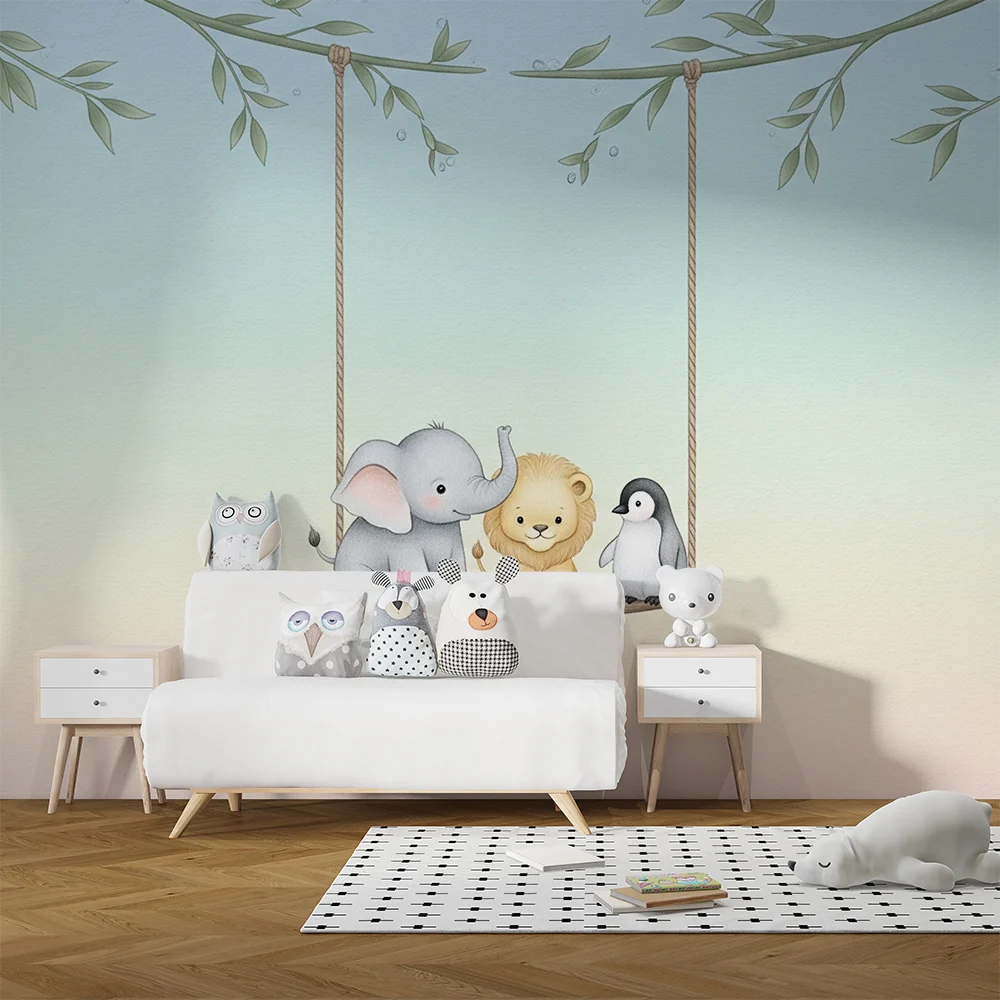 Papel de parede quarto bebê | Slatke male životinje na ljuljački