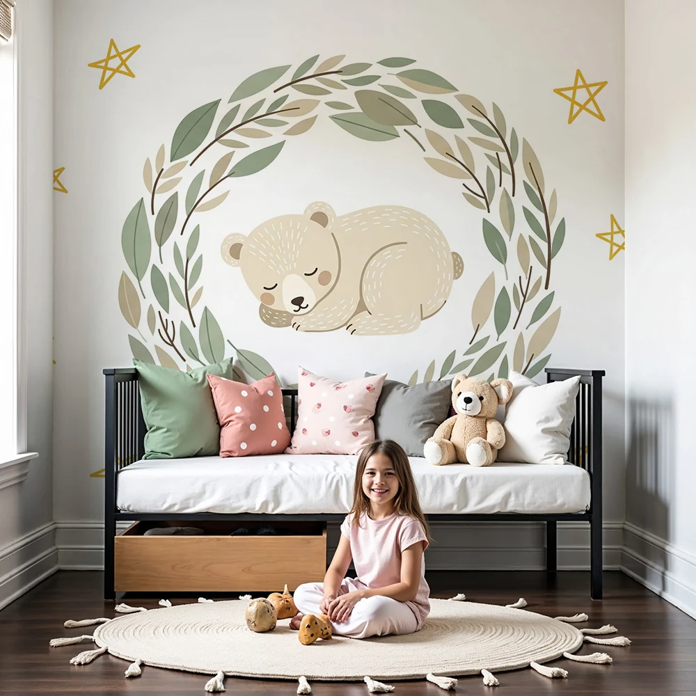 Papel de parede quarto bebê | Spavać soba medvjedić i zlatne zvijezde