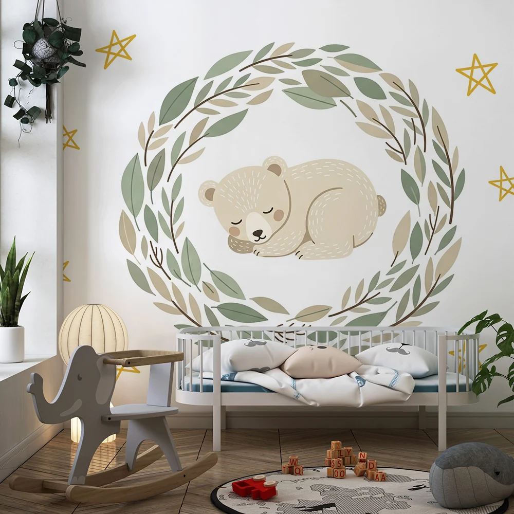 Papel de parede quarto bebê | Spavać soba medvjedić i zlatne zvijezde