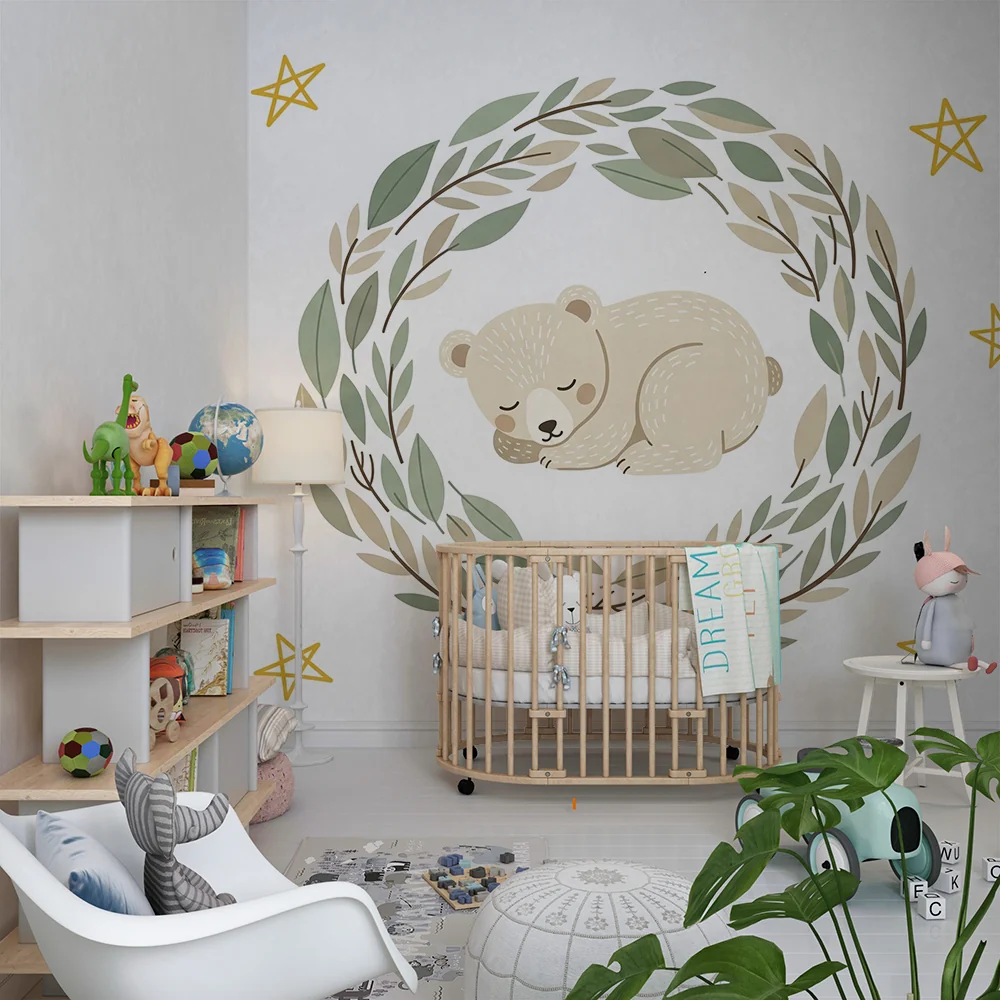 Papel de parede quarto bebê | Spavać soba medvjedić i zlatne zvijezde