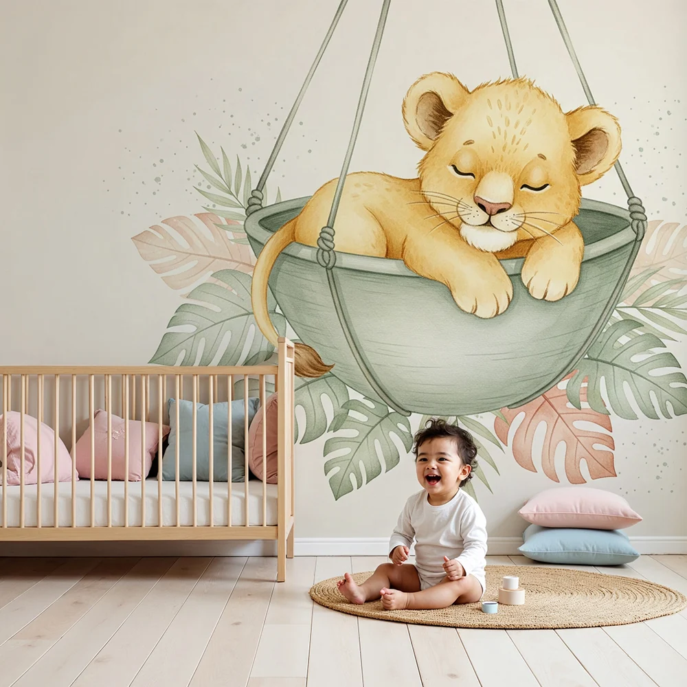 Papel de parede quarto bebê | Spavaći lav u hamaku